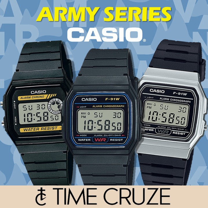 [Time Cruze] Casio Digital Kids Men Army Watch F-91W-1 F91 F-91W F-91WM-2A F-91WM-9A F-91W F-91WM-9 F-94WA-8 F-94WA