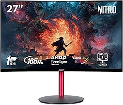 Nitro 27" Full HD 1920 x 1080 1500R Curve PC Gaming Monitor | AMD FreeSync Premium | 165Hz Refresh | 1ms (VRB) | ZeroFrame Design | 1 x Display Port 1.4 & 2 x HDMI 2.0 Ports ED270R Mbmiiphx