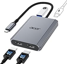USB C to Dual HDMI Adapter 4K@60Hz, 4-in-1 USB C Hub Multiport Adapter with 100W PD, USB 3.0, Docking Station Dual Monitor, Compatible with Acer, MacBook Air/Pro, Dell XPS, HP, etc