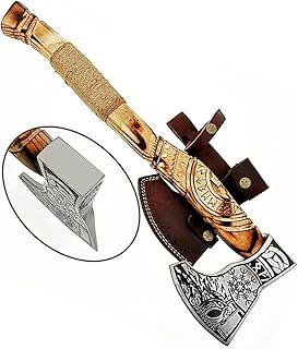 Sponsored Ad - AX-7000 Custom Gift Forged Carbon Steel Viking Axe with Rose Wood Shaft, Viking Bearded Camping Axe
