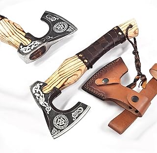 Sponsored Ad - Viking Axe Ashwood Handle Handmade Carbon Steel Blade, Outdoor Camping Hunting, Norse Hatchets Axes, with Leather Wrapped Handle & Leather Sheath Wood Splitting Axes