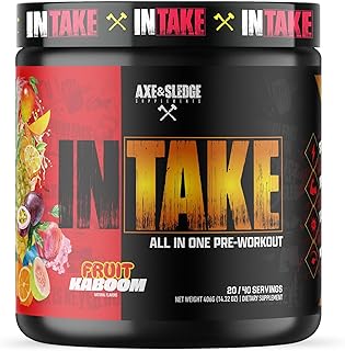 Axe & Sledge Intake All-in-One Pre-Workout | 300mg Caffeine | L-Citrulline, Beta Alanine, Betaine for Performance & Focus | Pre-Workout for Men & Women | 20/40 Servings, Fruit Kaboom