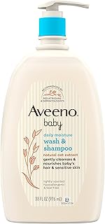 Aveeno Baby Daily Moisture Gentle Bath Wash & Shampoo with Natural Oat Extract, Hypoallergenic, Tear-Free & Paraben-Free Formula For Sensitive Hair & Skin, Lightly Scented, 33 fl. oz