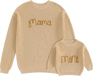Sponsored Ad - Mommy and Me Matching Outfits Mama and Mini Long Sleeve Crewneck Sweater Pullover Tops Mother Baby Matching Clothes