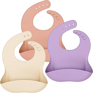 Cuddle Campus Set of 3 Silicone Bibs for Babies & Toddlers,Soft Adjustable Bibs with Pocket Food Catcher for Baby Girl,Boy