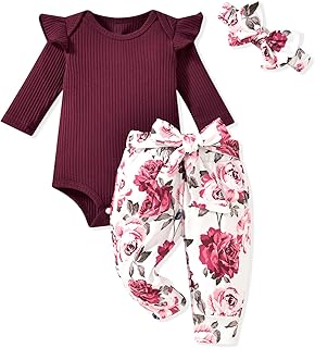 Sponsored Ad - Preemie Newborn Infant Baby Girls Clothes Ribbed Romper Bodysuit Pants Set Fall Winter Outfits