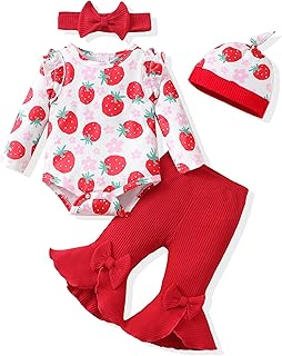 Sponsored Ad - Newborn Baby Girl Clothes Infant Outfits Clothing Ruffle Romper Bell Bottoms Flared Pants Outfit Sets for Baby Girls