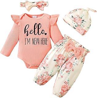 Newborn Infant Baby Girl Clothes Outfits Rib Romper Floral Pants with Headband Winter Clothing Set