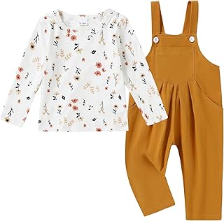 Toddler Girl Clothes 1-5T Baby Girl Outfits Fall Winter Stripe Floral Long Sleeve Top+Bib Overall Pants 2Pcs Clothing