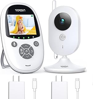 YOTON Baby Camera Monitor, Baby Monitor with Camera Night Vision, No WiFi, 1.8m USB-C Charging Cable, 2.4" Screen, 2-Way Talk, Feeding Reminder Temperature Sensor and 8 Lullabies