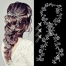 Wedding Hair Bridal Hair Accessories Pieces for Brides Hair Vine Crystal Extra Long Pearl and Beads Bridal Hair Vine Headband Head Pieces for Women and Girls (Silver)