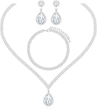 Sponsored Ad - Elegant Silver Crystal Wedding Necklace Earrings Bracelet Jewelry Set for Women Brides Bridesmaids Prom Party Costume Accessory Bridal Jewelry