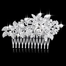 Yean Crystal Bride Wedding Hair Comb Silver Rhinestone Bridal Hair Accessories Pearl Wedding Headpieces for Bride and Women (Style A)
