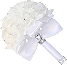 Sponsored Ad - Wedding Bouquets for Bride, Wedding Bridal Bouquet Crystal Diamond Silk Roses, Bride Bridesmaid Wedding Hand Roses Bouquet Artificial Flowers Bouquet for Wedding Churches Parties (White