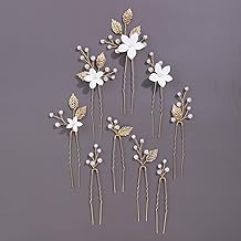 Sponsored Ad - Handmade Pearl Bridal Wedding Hair Pins 9Pcs White Flower Gold Leaf Pearls Clips Bridal Hair Accessories for Women Brides Bridesmaid