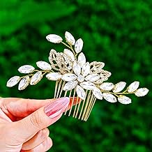 Foyte Crystal Bride Wedding Hair Comb Gold Leaf Bridal Headpieces Rhinestone Flower Hair Side Comb Hair Accessories for Women and Brides