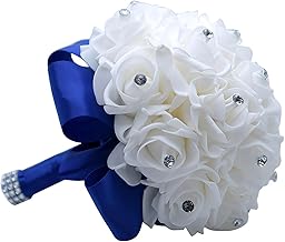 Sponsored Ad - Wedding Bouquets - Crystal Diamond Silk Roses, Bride & Bridesmaid Hand Roses for Churches & Parties (Blue)