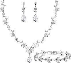 Bridal Wedding Elegant Floral Jewelry Set for Women/Brides/Bridesmaids Crystal Jewelry Set for Wedding Prom Party Bridal Crystal Necklace Earrings Bracelet Set