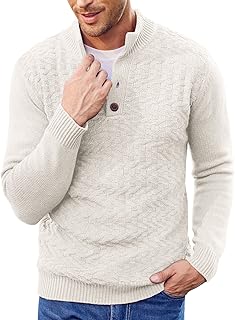 Sponsored Ad - Men Mock Neck Button Sweater Casual Knitted Sweaters Fashion Henley Sweater