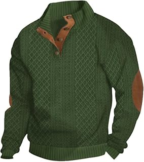 Sponsored Ad - Men's Block Striped Sweatshirt Casual Outdoor Long Sleeve Stand Collar Pullover Sweatshirt Button Quarter Sweater