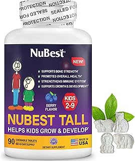 Tall Kids - Toddlers Vitamins and Kids Vitamins for Age 2 to 9 - Support Bone Strength, Overall Health and Immunity - Animal Shapes - 90 Chewable Berry Tablets | 6 Weeks Supply