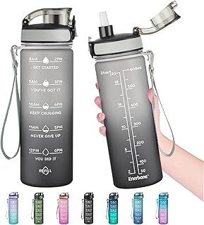 Sponsored Ad - Enerbone Water Bottle, Leakproof BPA & Toxic Free, Motivational Water Bottle with Times to Drink and Straw, Fitness Sports Water Bottle with Strap for Office, Gym, Outdoor Sports