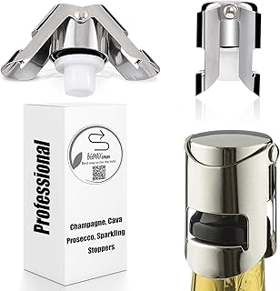 Sponsored Ad - Champagne Sealer Stopper, BGMAX 3 Pack Stainless Steel Sparkling Wine Bottle Plug Sealer Set with a Longer Sealing Plug, Gifts Accessories for Champagne