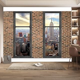Sponsored Ad - Brick Wall Fake Windows 3D Wall Mural, City View Not Peel and Stick Wallpaper, Murals Removable Sticker Home Decor for Bedroom Office Living Room Wall Artwork Decor.48 W x36 H
