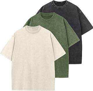Sponsored Ad - Men's Cotton T-Shirts Oversized Unisex Short Sleeves Casual Loose Wash Solid Basic Tee Tops