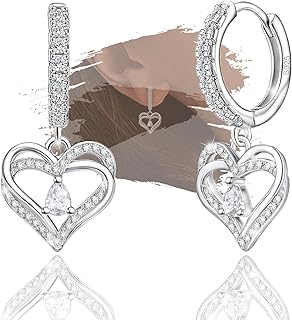 Sponsored Ad - Sterling Silver Heart Earrings for Women - Cubic Zirconia Double Heart Shaped Hoop Earrings Hypoallergenic for Sensitive Ears Classic Love Loop Jewelry Gifts for Wife Mom