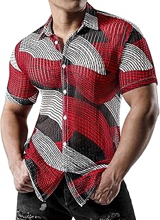 Sponsored Ad - Mens Mesh See Through Floral Shirts Stretch Wrinkle-Free Regular Fit Short Sleeve Casual Button Down Summer Shirts