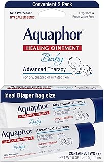 Aquaphor Baby Healing Ointment Advanced Therapy Skin Protectant for Chapped or Dry Skin, Drool Rash and Diaper Rash Ointment, Hypoallergenic Baby Essentials, Travel Size, 0.35 Oz Tube, Pack of 2