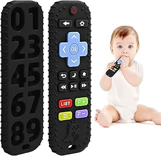 Teething Relief Teethers Toys for Babies 3-6-12 Months Gifts, Food Grade Silicone Sensory Baby Remote Control Teether Bath Toy for Newborn Infant Boy Girl Autism Birthday Christmas Gift, Black