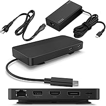 USB-C Dual Display Travel Dock w/ 100W Power Adapter - 7 Ports, Integrated USB-C Cable, Universal Compatibility, Dual Displays at 4K - Black