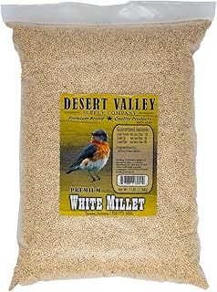 Desert Valley White Millet Seed, All Natural, Non-GMO Premium Wild Bird Food for Cardinals, Finch, Song Birds, Buntings and More (5 Pounds)