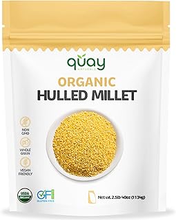 Quay Naturals Organic Hulled Millet, 2.5 lbs, USA Grown, Non-GMO, Gluten-Free, Whole Grain, Easy to Digest, Vegan-Friendly