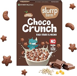 Slurrp Farm Choco Crunch Ragi Cereal | Crunchy Chocolate Breakfast with Stars & Moons | No Maida or Refined Sugar | Made with Millets | Kids Snack & Cereal | 14.11 Oz (400g)
