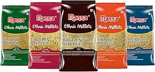 Manna Millets | Natural Grains | Browntop 500g, Little 500g, Kodo 500g, Foxtail 500g, Barnyard 500g | Low GI Rice | Nutrient Powerhouse, High Protein & More Fibre than Rice 500 g (Pack of 5) Browntop