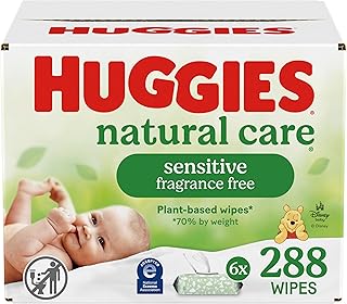 Natural Care Sensitive Baby Wipes, Unscented, Hypoallergenic, 6 Flip-Top Packs (288 Wipes Total)