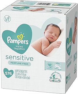 Baby Wipes, Pampers Sensitive Water Based Baby Diaper Wipes, Hypoallergenic and Unscented, 8 Pop-Top Packs, 576 Total Wipes (Packaging May Vary)