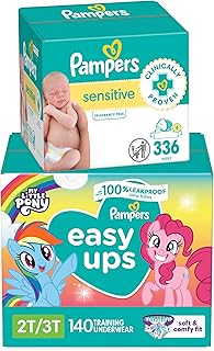 Easy Ups Pull On Training Pants My Little Pony, 2T-3T, 140 Count with Sensitive Water Based Baby Wipes 4X Pop-Top Packs (336 Count)