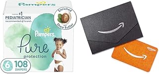 Diapers Size 6, 108 Count - Pampers Pure Protection Disposable Baby Diapers, Hypoallergenic and Unscented Protection, ONE Month Supply x2 and Amazon.com Gift Card in a Mini Envelope