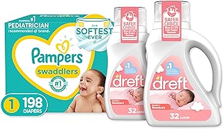 Baby Diapers Newborn/Size 1 (8-14 lb), 198 Count and Baby Laundry Detergent Pack of 2 - Pampers Swaddlers, One Month Supply & Dreft Stage 1 Newborn Hypoallergenic 50 Fl Oz (Packaging May Vary)