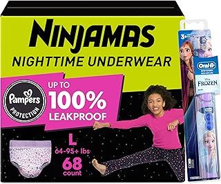 Ninjamas + Oral-B Toothbrush, Nighttime Training Pants Girls, 68 Count Size L & Oral-B Power Kid's Toothbrush Disney's Frozen