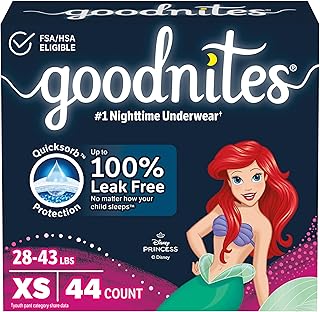 Girls' Nighttime Bedwetting Underwear, Size Extra Small (28-43 lbs), 44 Ct (2 Packs of 22), Packaging May Vary