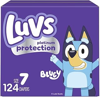 Sponsored Ad - Size 7 Baby Diapers, Platinum Protection Bluey Diapers for Day & Night, Size 7, 124 Count (Packaging May Vary)