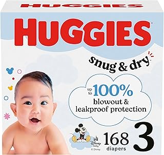 Size 3 Diapers, Snug & Dry Baby Diapers, Size 3 (16-28 lbs), 168 Count, Packaging May Vary
