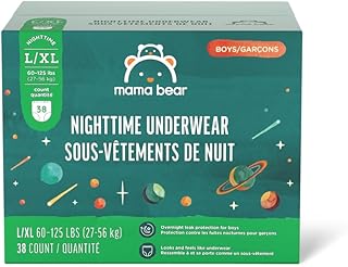Amazon Brand - Mama Bear Boy's Nighttime Bedwetting Underwear for Overnight Protection, Hypoallergenic, Size L/XL (60-125 lbs), 38 Count, White