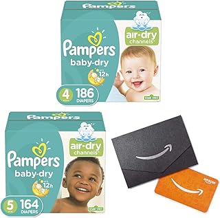 Diapers Size 4, 186 Count - Pampers Baby Dry Disposable Baby Diapers with Diapers Size 5, 164 Count and Amazon.com Gift Card in a Mini Envelope