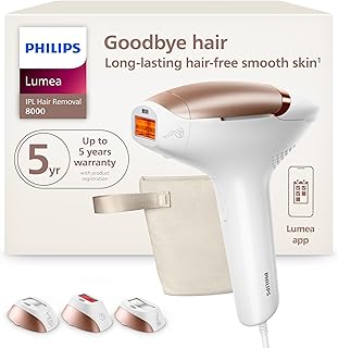 Lumea 8000 Series IPL Hair Removal Device - Permanent Visible Hair Reduction Done at Home, SenseIQ Technology, 3 Attachments for Body, Face & Sensitive Areas, for Women & Men, BRI937/03